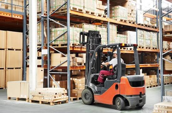 Forklift in warehouse